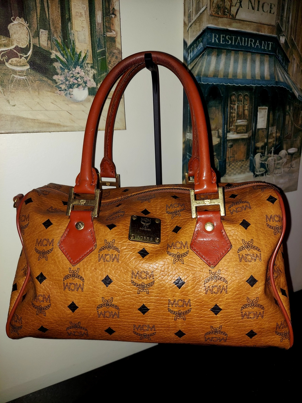 MCM Cognac Visetos Monogram Satchel with Russet Trim